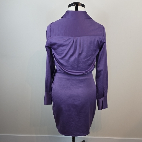 Icône par Simons Purple Wrap Shirt Dress Long Sleeve Tie Waist XS - Picture 7 of 10